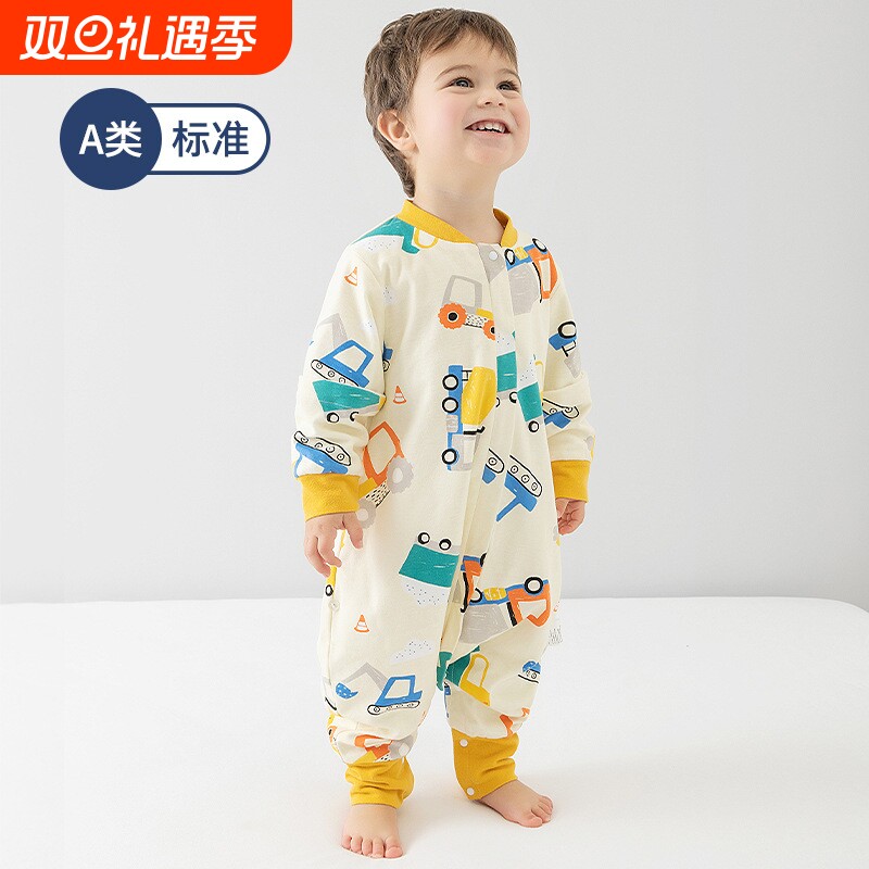 婴儿睡袋春秋双层纯棉宝宝秋冬儿童分腿空调房防踢被四季通用纱布