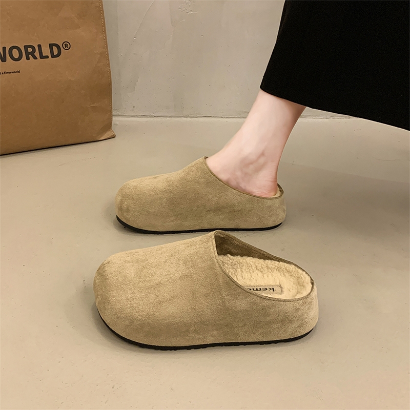 厚底增高加绒勃肯鞋毛毛包头半拖鞋女外穿2025秋冬新款博肯棉拖鞋