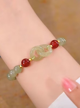 环环相扣新中式和田玉手链玻璃儿童手链女设计平安扣手串闺蜜生日