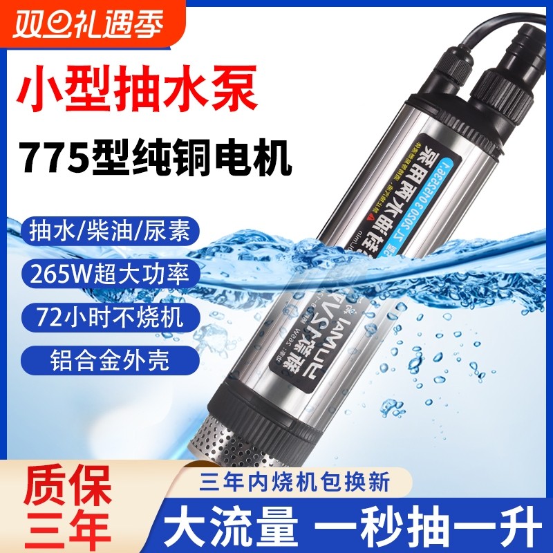 265w小型电动抽水泵神器12v直流大功率家用220v潜水泵大流