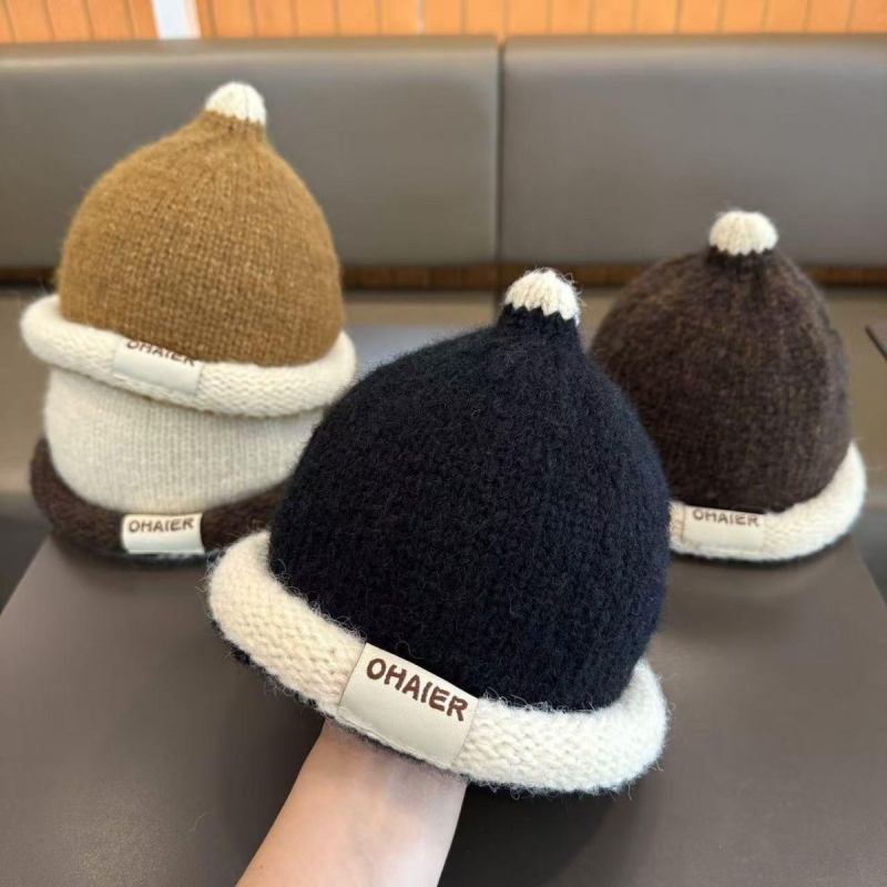 秋冬宝宝卷边瓜皮帽男童帽子拼色针织女孩保暖套头儿童毛线帽