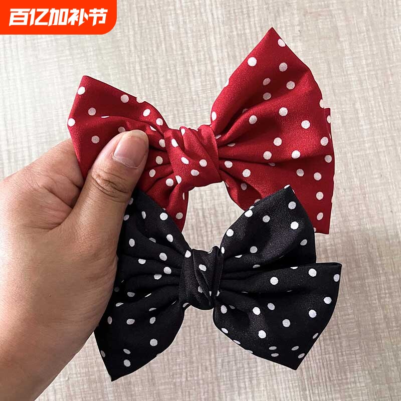 开画沈月左千黛同款红色波点蝴蝶结发卡发夹日系jk发饰学院黑色