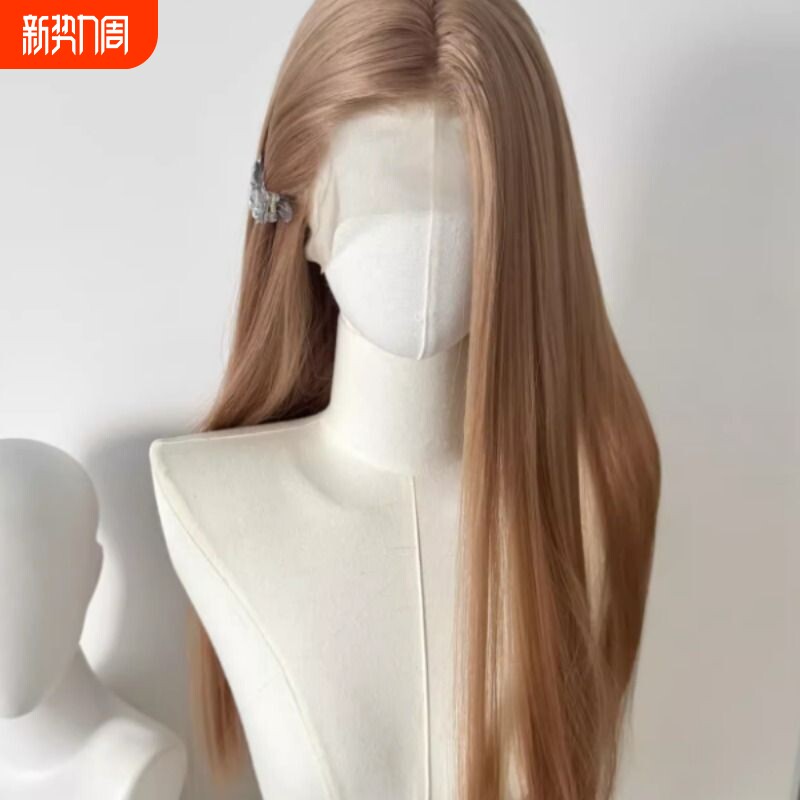 香槟棕暖金色手钩前额大蕾丝假发整顶随意分缝cos毛胚自然仿真