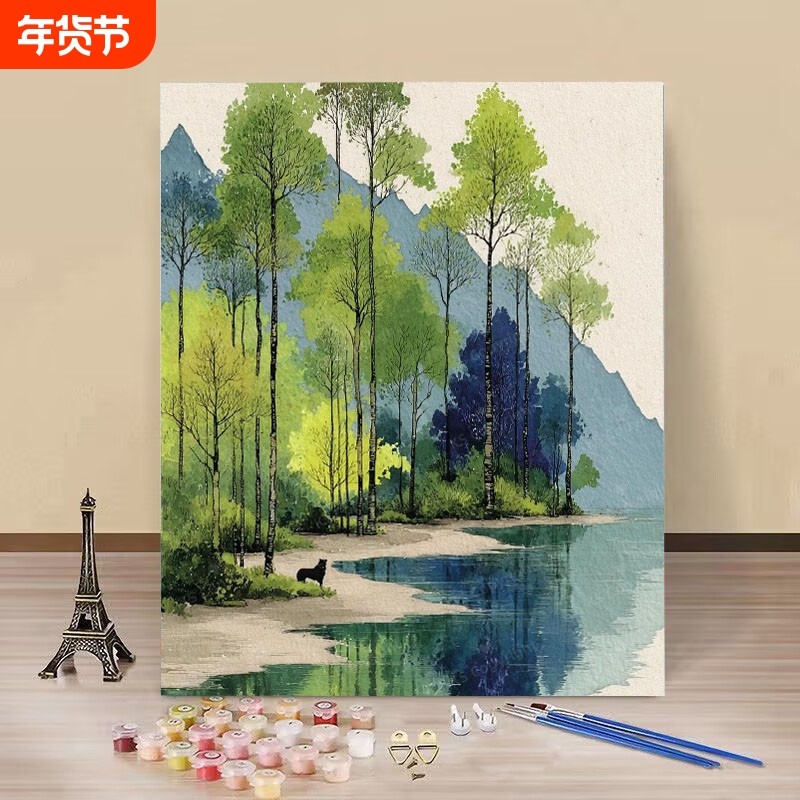 新款中式风景画diy数字油画手工填色治愈解压高颜值客厅装饰挂画