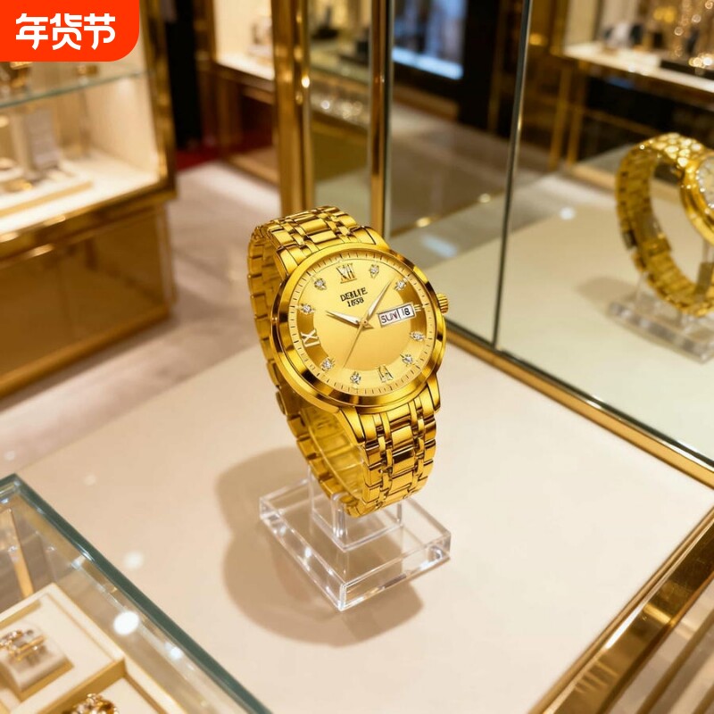 手表男款防水高级感全自动男表数字双日历防水腕表男机械风全自动