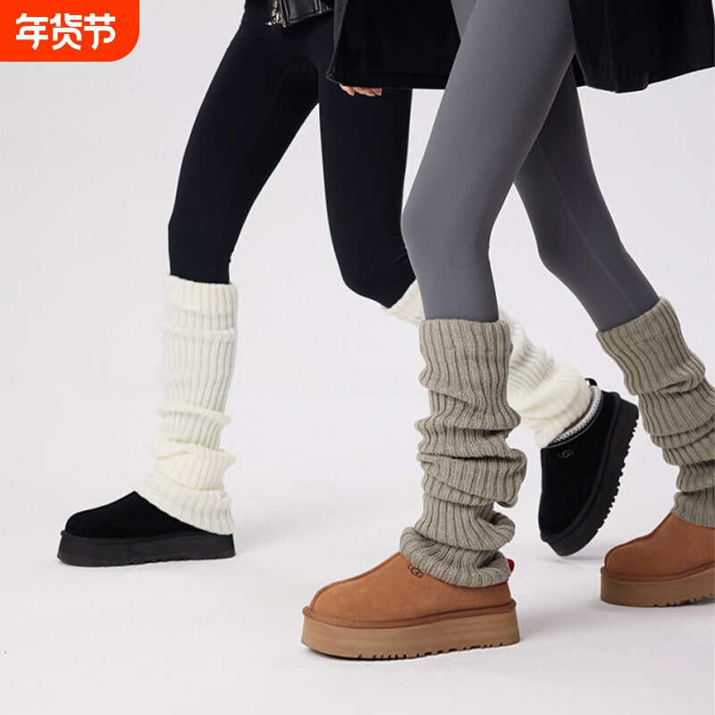 堆堆袜套袜子女秋冬款辣妹小腿袜保暖加厚长袜搭配雪地靴灰色白色