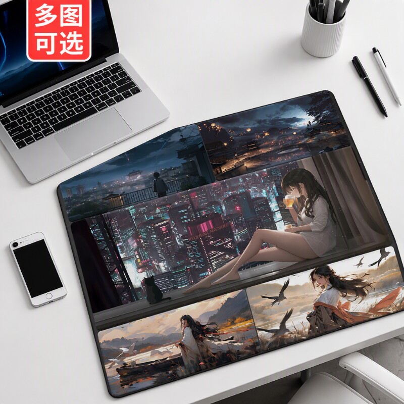 鼠标垫超大号二次元锁边加厚办公快捷键电脑键盘垫游戏防滑书桌										