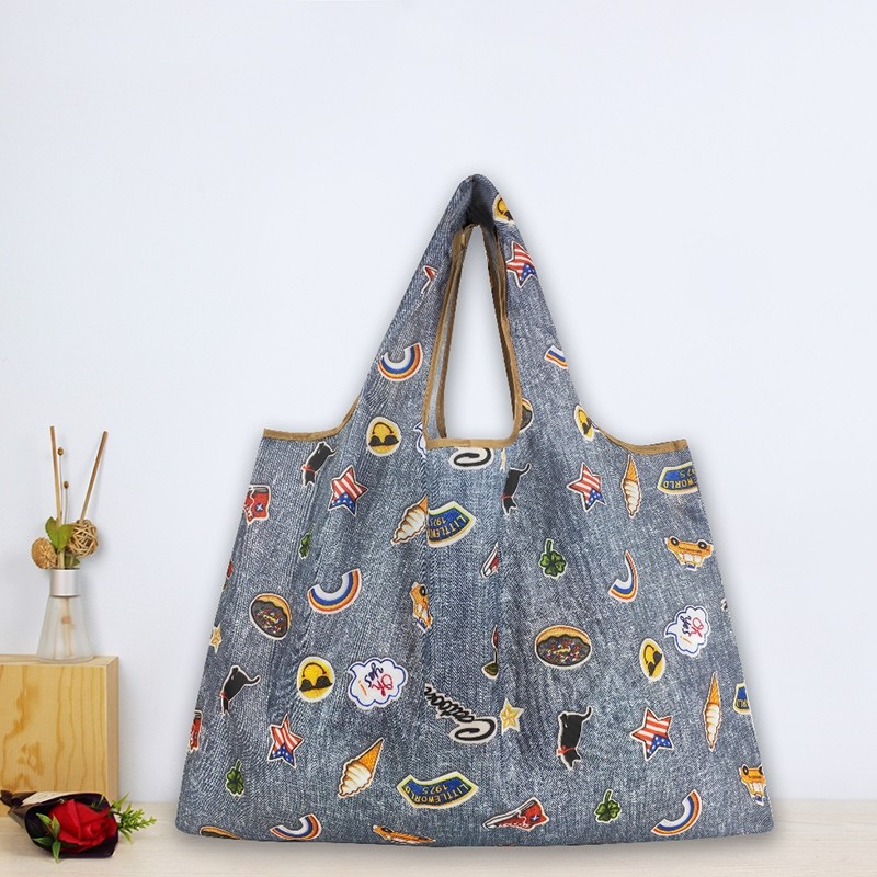 日系出口购物旅游轻便携带单肩大容量可爱折叠环保袋买菜包防水