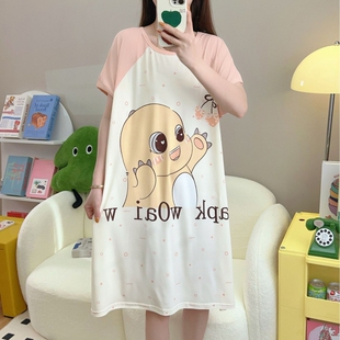 睡衣女夏短袖薄款玉桂狗卡通小清新可爱宽松睡裙慵懒学生家居服外
