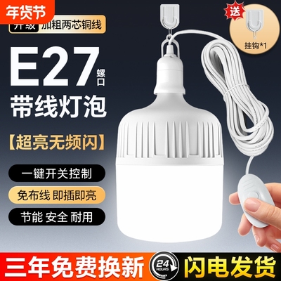 LED灯泡家用节能照明灯插电式灯座带插头开关线悬挂式E27螺口灯座