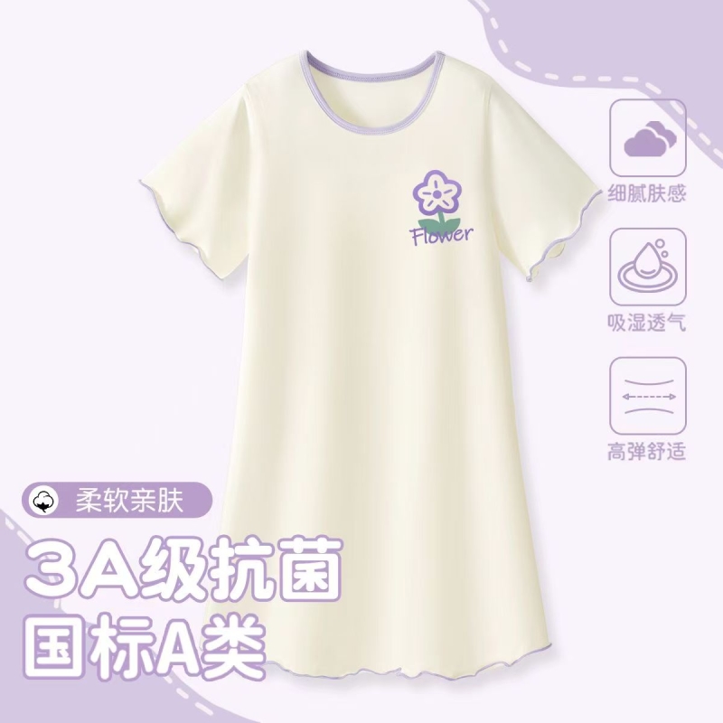 2025新款女童夏季莫代尔短袖中大童睡衣母女亲子家居服连衣裙轻薄