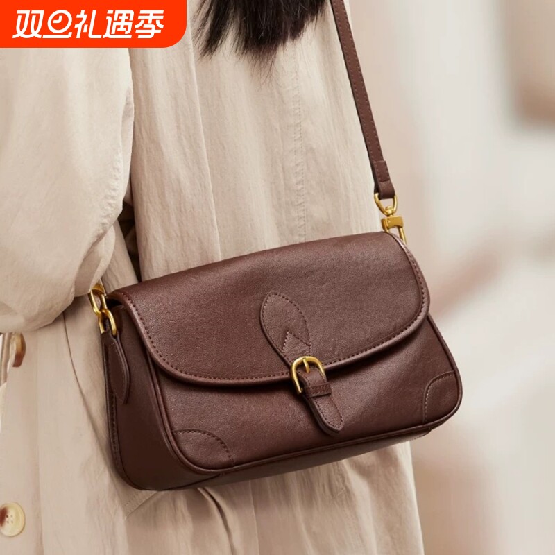 真皮斜挎女包2025新款时尚轻奢女士小方包高级感单肩包邮差包百搭
