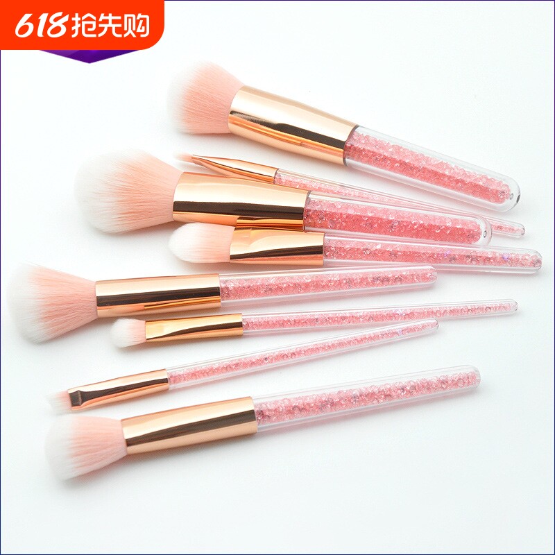 热款 8支水晶透明柄化妆刷套装 粉色钻石颗粒眼部刷 彩妆美妆工具