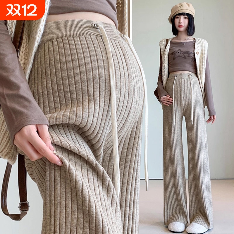 孕妇直筒糯米针织裤秋冬加绒外穿