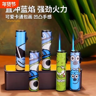 打火机金属圆柱防风防爆耐用可充气一次性可爱卡通包画商超批发