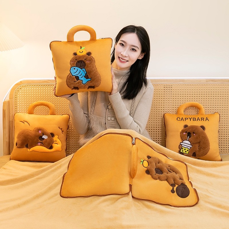 卡皮巴拉抱枕被子两用二合一沙发抱枕车载靠垫腰靠办公室午睡,居家布艺,抱枕被,淘宝优惠券,粉丝福利购,淘宝优惠卷