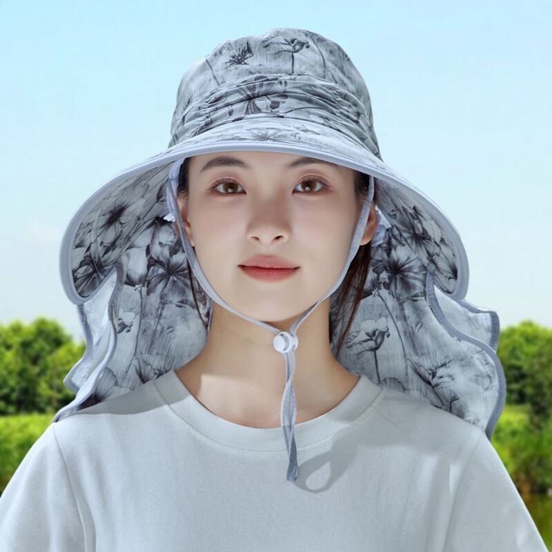 夏季防晒帽子面罩遮脸太阳帽沿百搭凉帽紫外线采茶农活骑车遮阳帽