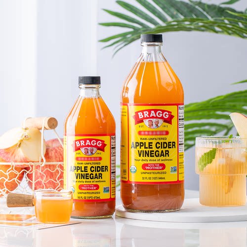 美国进口原浆BRAGG苹果醋无糖零脂0热量浓缩发酵轻食健身果醋
