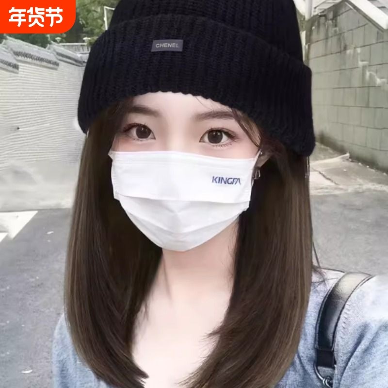 帽子假发一体女款2025冬季新款毛线针织帽假发女长发仿真发全头套