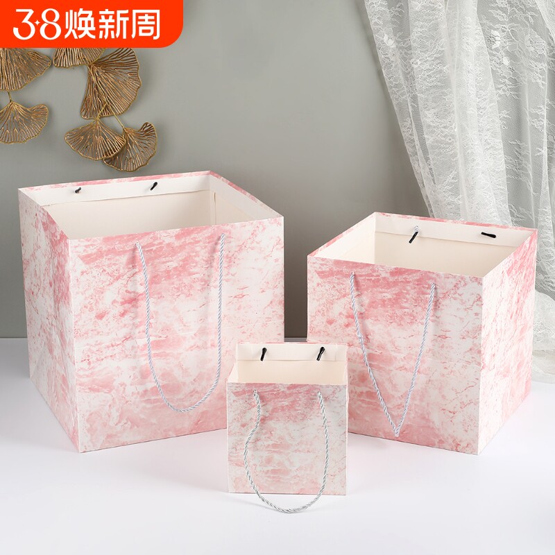ins风加厚大号手提袋情人节正方形礼品袋蛋糕包装纸袋送礼物袋子