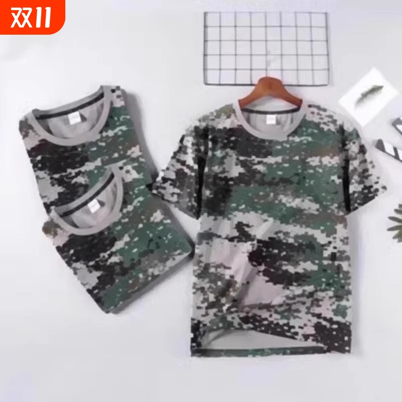 男女t恤夏纯棉短袖迷彩全棉薄款短袖初高中大学生军训服套装学校