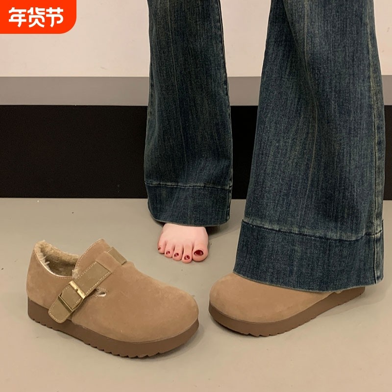 加绒勃肯鞋女2025秋冬新款复古厚底豆豆棉鞋一脚蹬孕妇全包博肯鞋,女鞋,勃肯鞋/软木鞋,淘宝优惠券,粉丝福利购,淘宝优惠卷