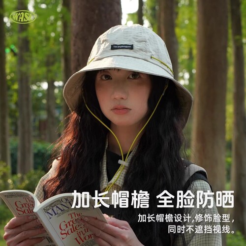 防晒帽子女夏季遮阳帽户外骑车护颈太阳帽大檐透气折叠登山渔夫帽