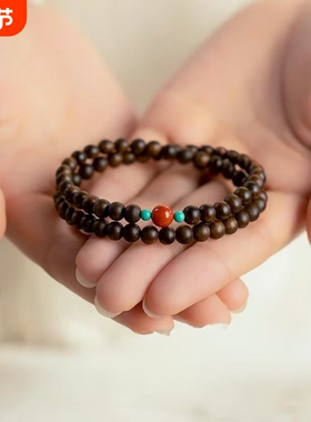 天然文莱沉香手串沉水级老料双圈叠戴收藏级文玩佛珠手链