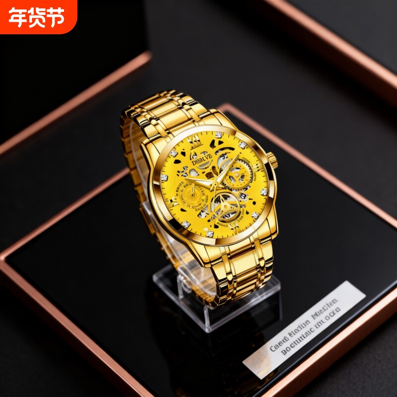 手表男款机械风全自动防水高级感全自动男表数字双日历防水腕表男