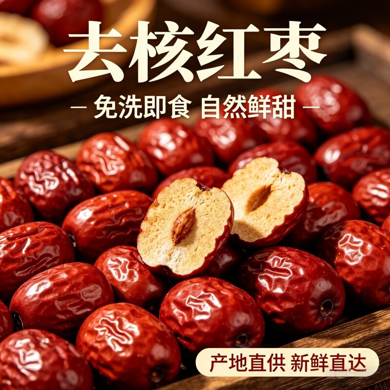 工厂价红枣新疆灰枣去核枣粽子枣批发零食蜜饯空心枣无核新鲜免洗