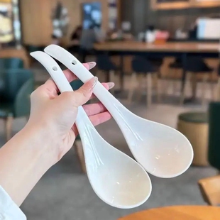 陶瓷大汤勺家用盛汤调羹勺子大口喝汤勺纯白长柄汤匙粥勺