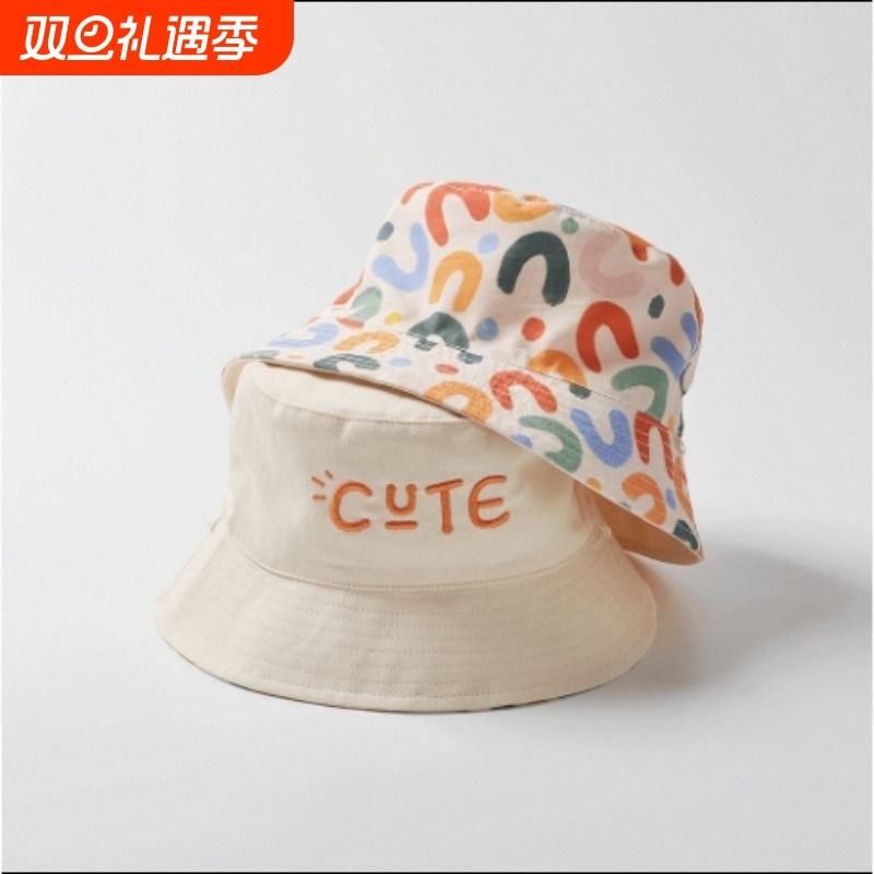 婴儿帽子渔夫帽双面戴宝宝夏季薄款遮阳帽儿童防晒帽大帽檐出游