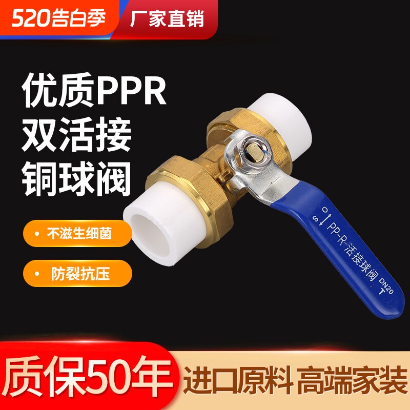 全铜ppr双活接球阀水管管件配件开关接头热熔4分20冷热阀门6分
