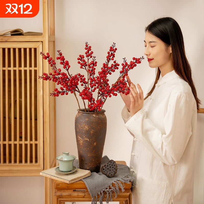 5叉发财红果冬青果仿真花假花家居装饰婚庆MW61211