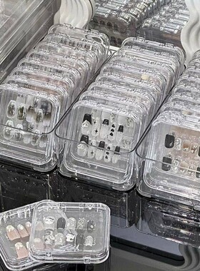 穿戴甲收纳盒美甲亚克力展示盒透明手工收纳批发带胶条桌面翻盖