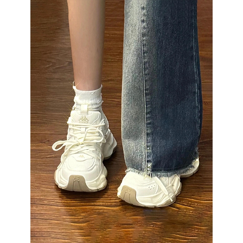 香港真皮卡帕老爹鞋女夏薄款透气2025新款鞋子女款厚底休闲运动鞋