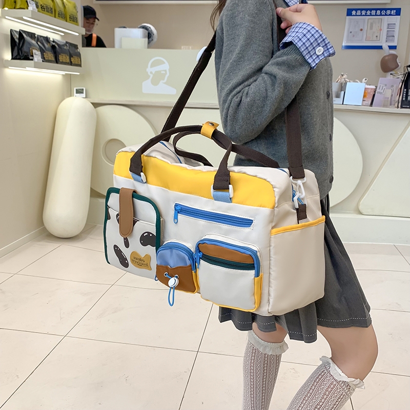 时尚撞色大容量出差旅行包开学季学生返校斜挎包女可爱休闲收纳包