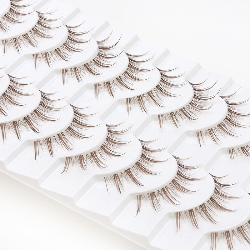 X9 十对装焦糖色自然空气感仙子毛眼睫毛卷翘透明梗一片式假睫毛