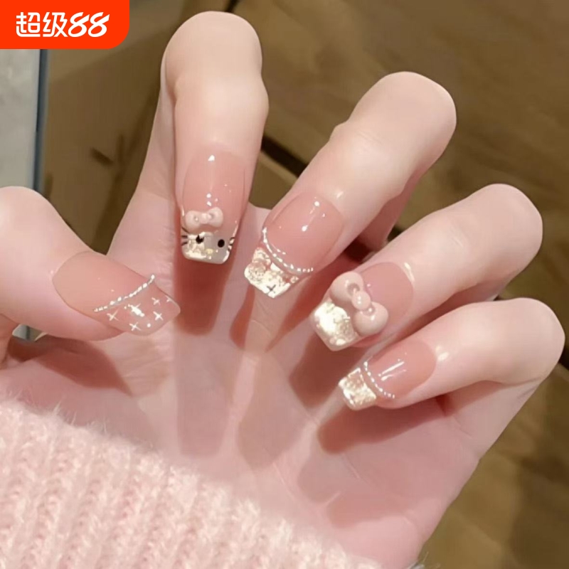 美甲穿戴甲短款可爱甜美蝴蝶结儿童穿戴甲2025新款高级感