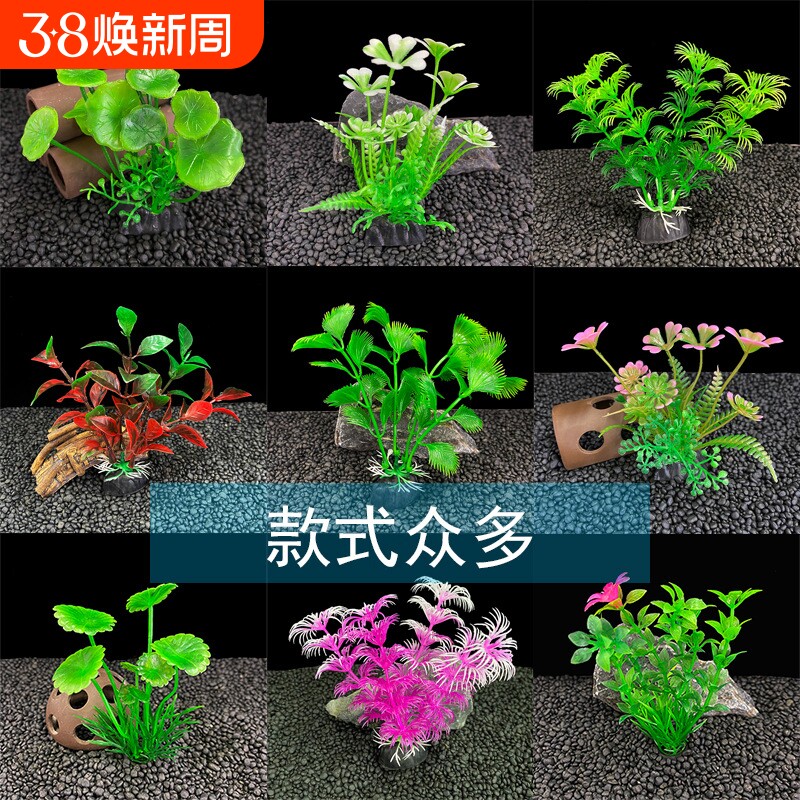 鱼缸装饰微景观水草水族造景防真植物多肉塑料假花小水草摆件底座