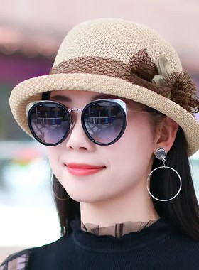 妈妈盆帽帽子女渔夫帽女士夏季时尚薄款透气草帽礼帽卷边可折叠
