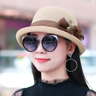 妈妈盆帽帽子女渔夫帽女士夏季时尚薄款透气草帽礼帽卷边可折叠