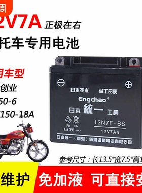 适用于钱江QJ150-18A/H 宗申150摩托车免维护电池12v7A干电瓶