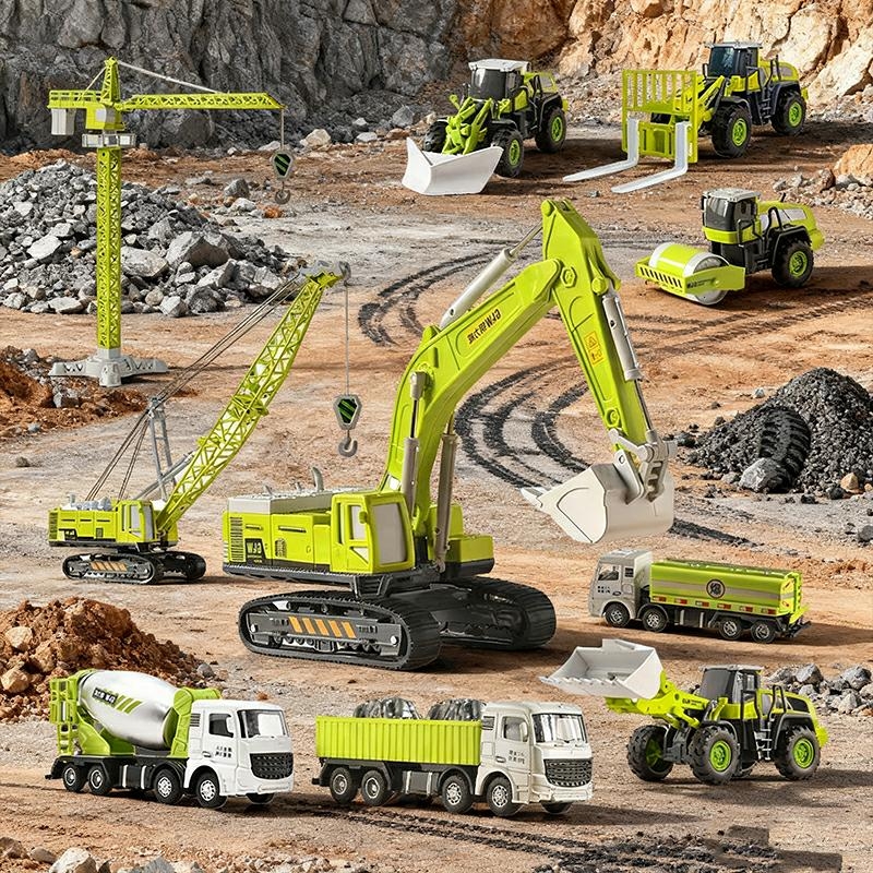 合金工程车挖掘机吊车搅拌车男孩惯性滑行儿童玩具车仿真模型礼物