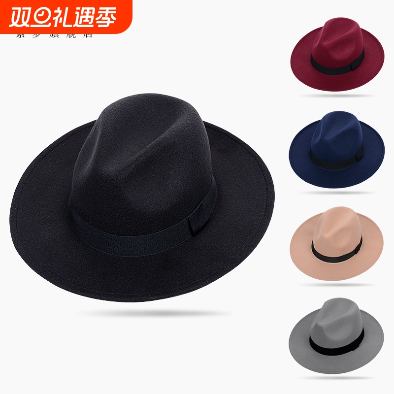 秋冬季呢子帽韩版上海滩复古黑色毛呢帽子男女中老年人帽新郎礼帽