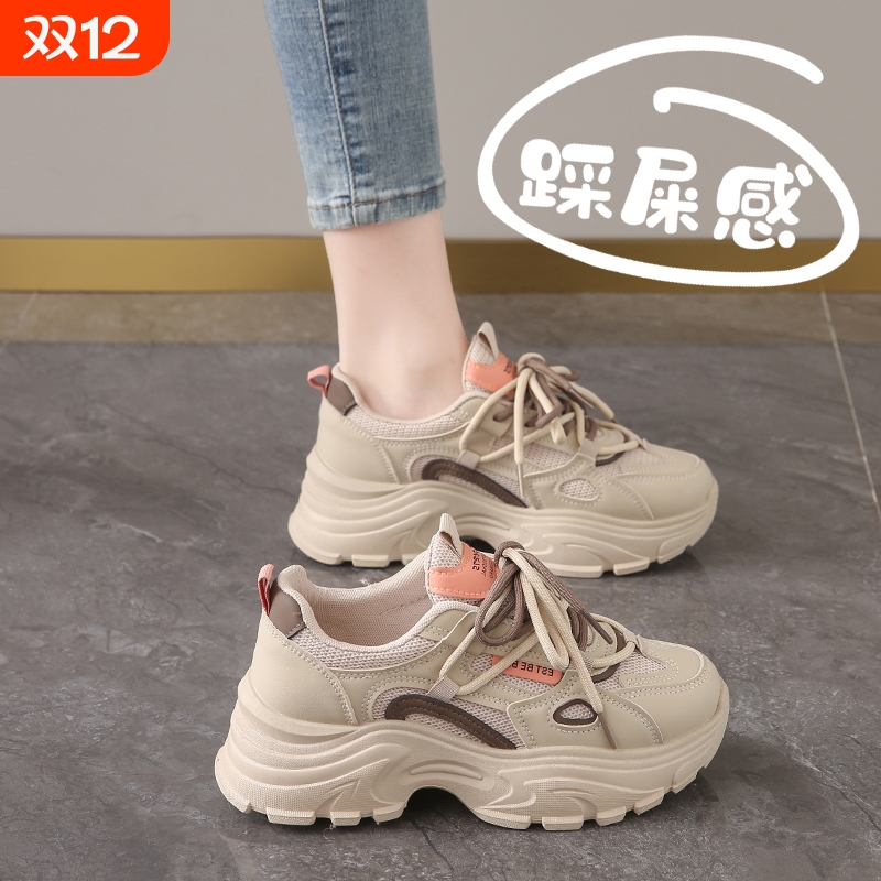 啄木鸟厚底真皮老爹鞋超火炸街爆款女鞋秋季2025年新款显脚小码34