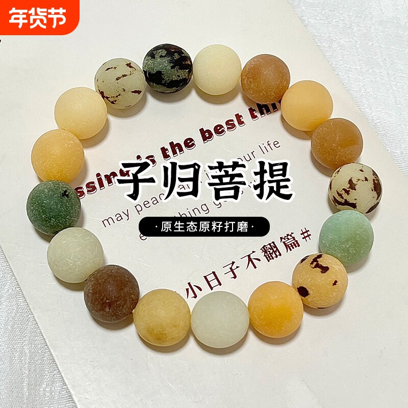 原生态阴皮白玉菩提根手串女原籽打磨菩提子文玩绕指柔佛珠手链男
