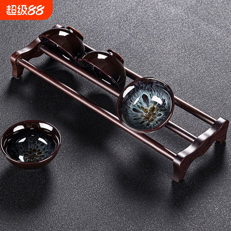 竹制茶杯收纳架单层晾杯架干湿分离功夫沥水置物架杯托茶道配件