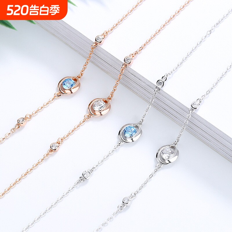 S925纯银四叶草锆石水晶手链女 情侣生日送女友礼物饰品批发代发