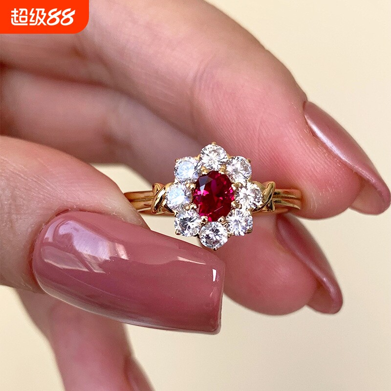 【焰蕊星芒】ins风人造鸽血红宝石戒指女士复古宫廷风交叉X形戒臂